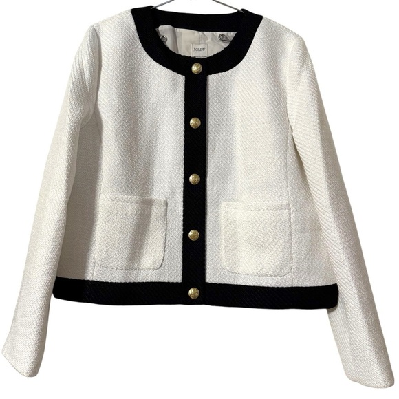 NEW J. Crew Factory Lady Tweed Jacket 14 Black White Gold Button Blazer Chic - Picture 2 of 16